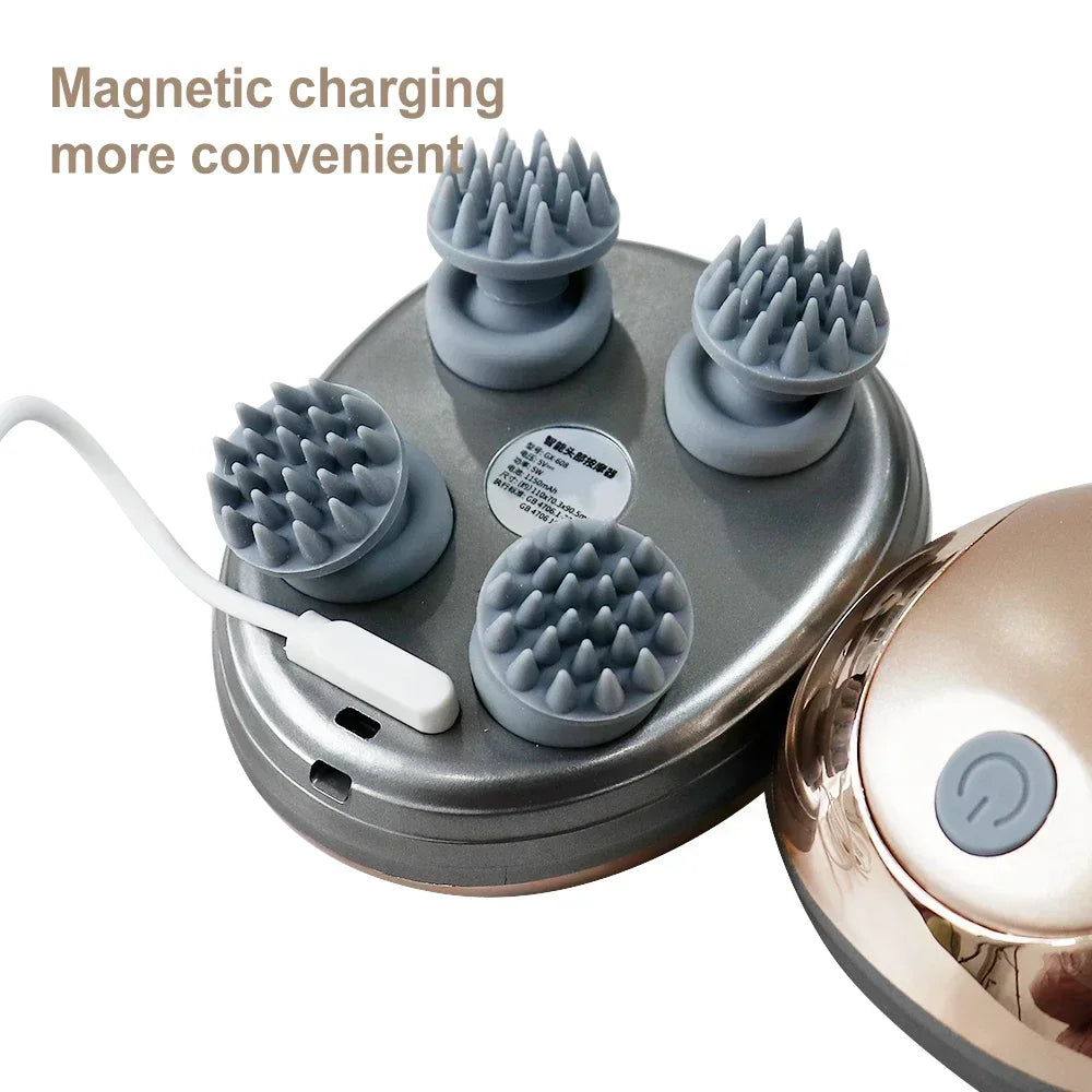 6 Modes Electric Scalp Massager Silicone Kneading Vibration Head Massager with Rechargeable Portable Hair Growth Massage Device