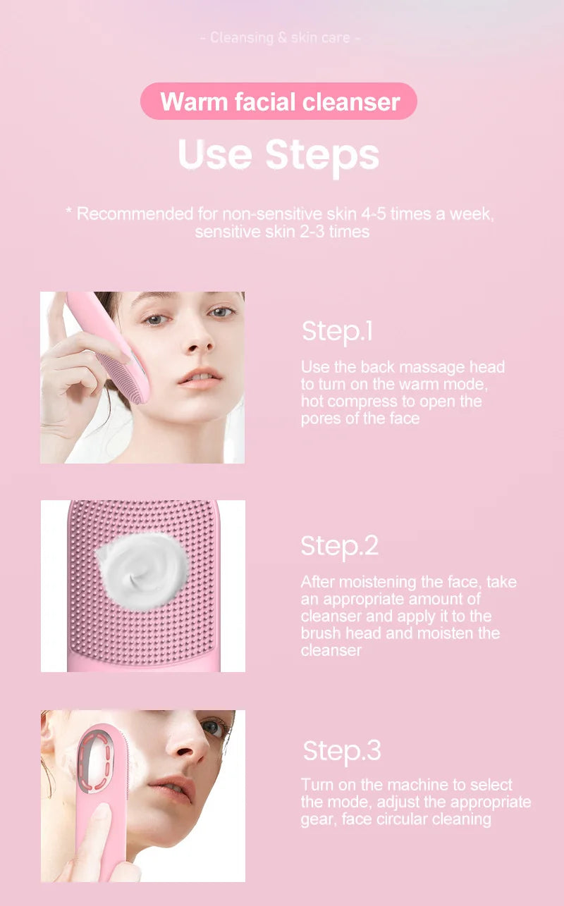 Sonic Facial Cleansing Brush Red Blue Light Electric Facial Cleanser Wash Machine Skin Pore Cleaner Mini Beauty Massager Brush