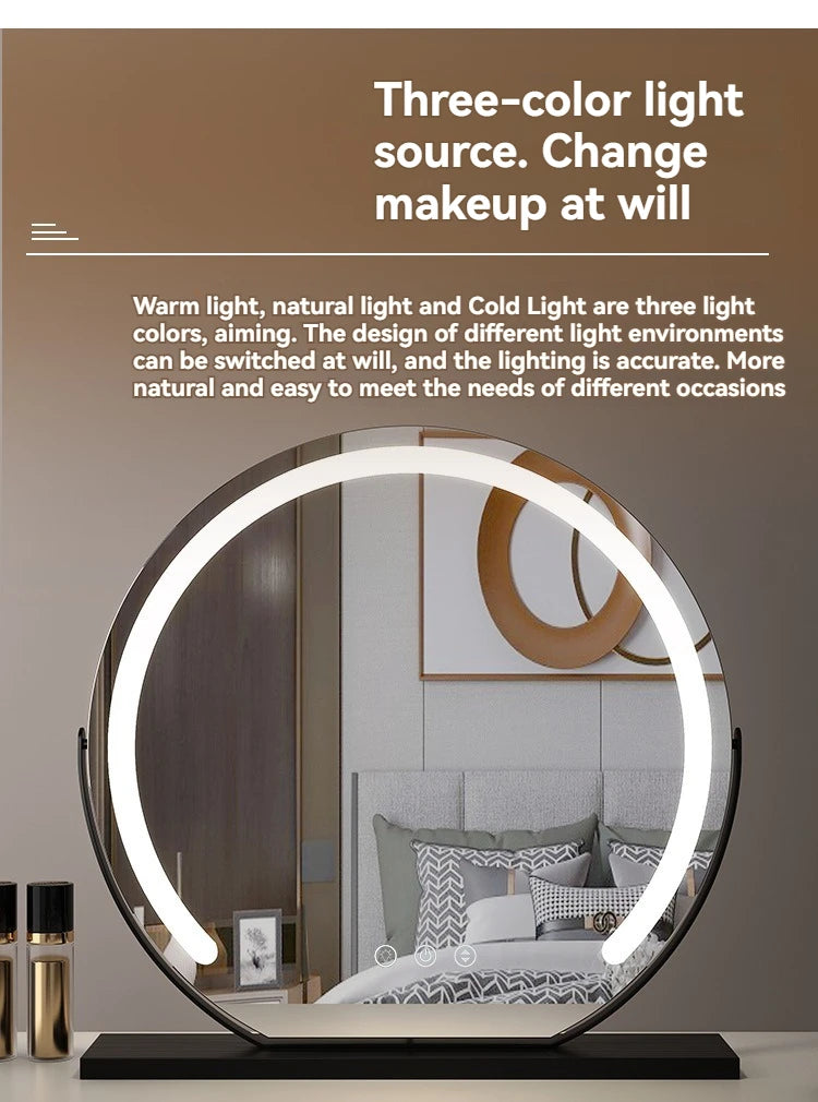 LED Half-Circular Lighted Makeup Mirror with Rotatable Touch Control, Smart Desktop Vanity Light