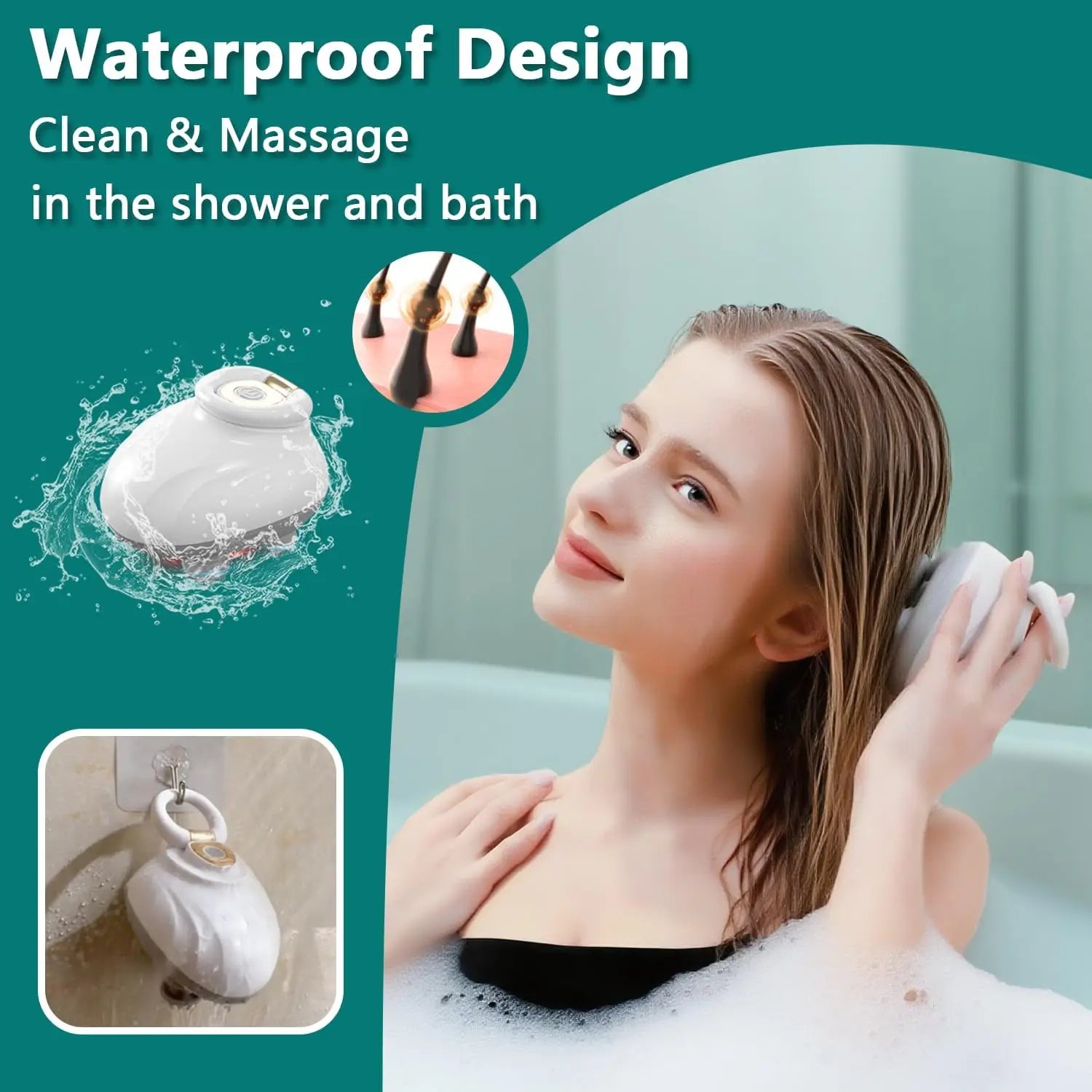 Electric Scalp Massager Cordless Waterproof Head Massager with Kneading Nodes, Handheld Hair Brush for Cleaning & Relaxation