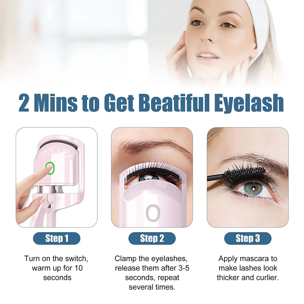 Mini Electric Heated Eyelash Curler USB Rechargeable Styling Eyelash Long Lasting Natural Eyelash Curl Beauty & Makeup Tools