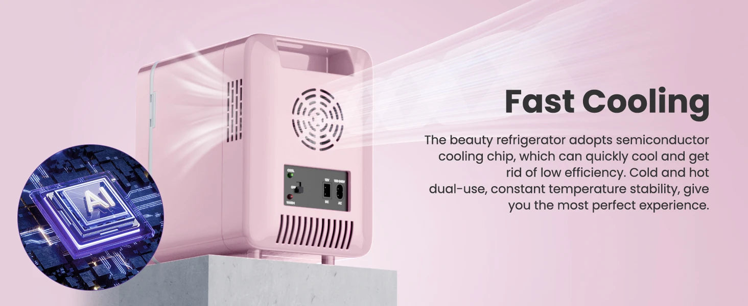 Skincare Fridge with Dimmable LED Light Mirror, 4L Makeup Mini Fridge for Bedroom, Car