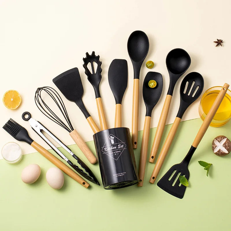 Silicone Cooking Utensils,Turner Tongs,Spatula,Spoon,Brush,Whisk for Nonstick Cookware,Heat Resistant,Dishwasher Safe (BPA Free)