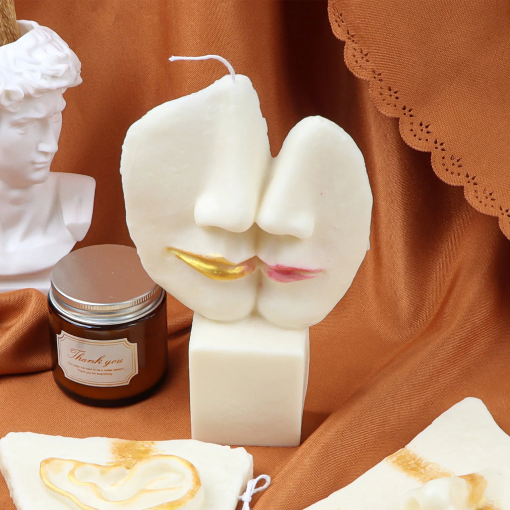 Handrafted Stone Face Candle Mold Abstract Sculpture Kiss Lover Vagan 3D Human Face Resin Tool Abstract Big Kiss Face Home Decor