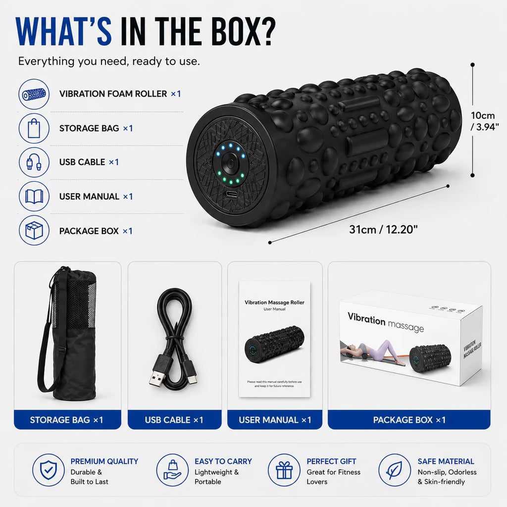 Vibrating Foam Roller Massage Roller for Muscle Pain Relief & Muscle Recovery ,5-Speed Electric Exercise Foam Roller Yoga Column