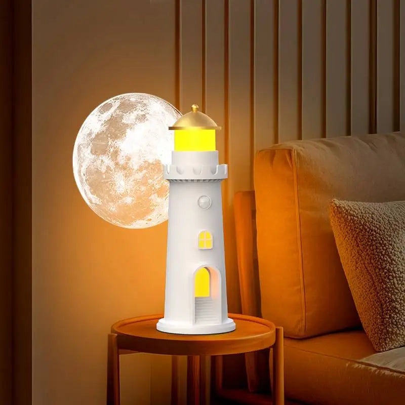 Moonlight Projection Lamp, LED Night Lamp Lighthouse, Motion Sensor Moon Lamp Projector Night Light, Bedside Lamp Dimming, USB R