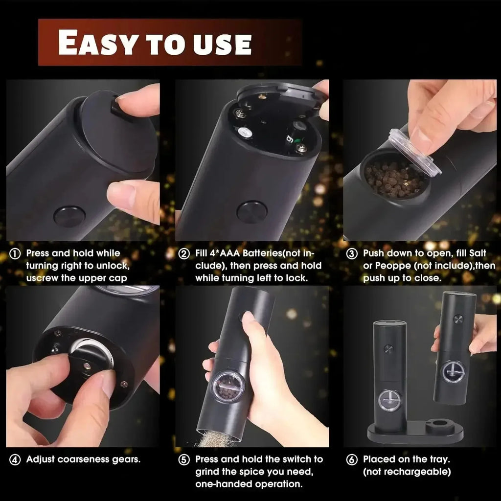 Electric Spices Grinder With Adjustable Coarseness Battery Powered Salt and Pepper Grinder Hand-held Automatic Mill Grinder