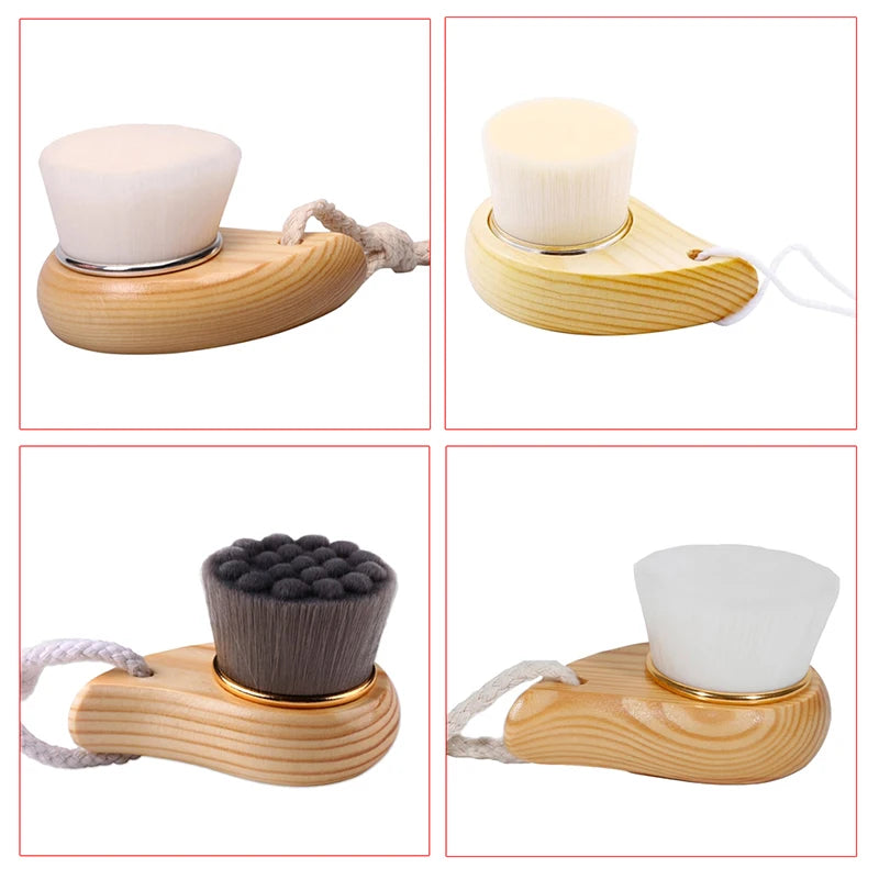 Blackhead Deep Cleaner Beauty Facial Massage Brush Facial Care Wooden Handle Facial Cleansing Brush Soft Fiber Hair Exfoliating