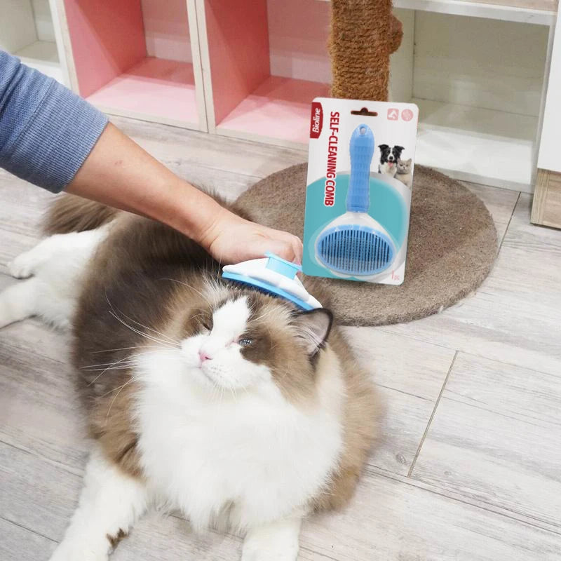 Bioline Self Cleaning Slicker Brush Dog Cat Bunny Pet Grooming Shedding Brush Easy to Remove Loose Undercoat Pet Massaging Tool