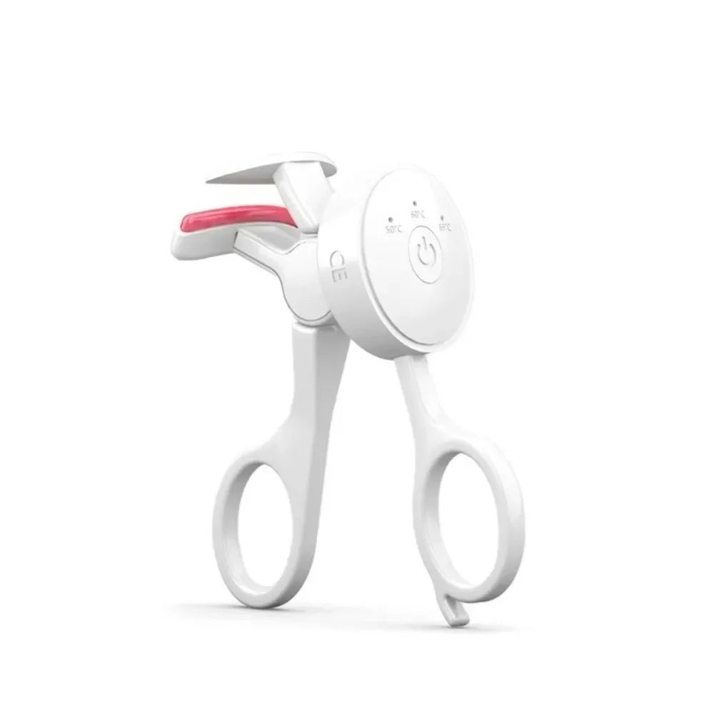 Frameless heated eyelash curler with intelligent temperature control and rechargeable design for long-lasting eyelash curling.
