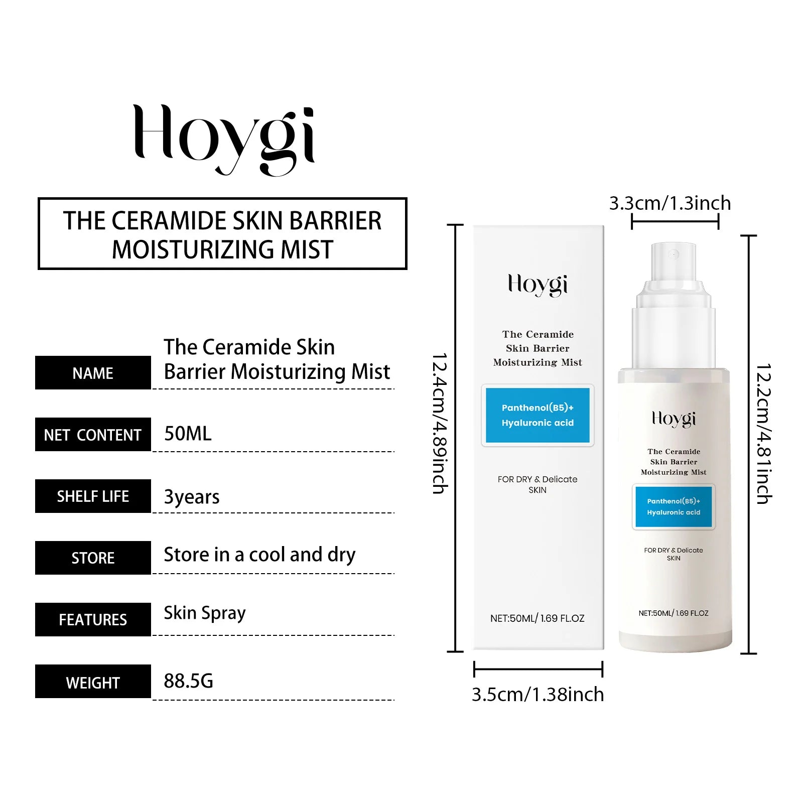 Hyaluronic Acid Facial Spray Hydrating Mist for Dry Skin Ceramide Oil Control Soothing Face Portable Skincare Instant Refresh