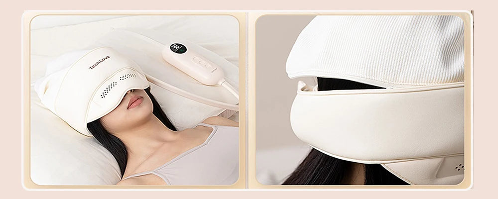 2In1 Head Eye Massager Warm Compress Heated Eye Mask Head Scalp Massage Airbag Balloon Kneading Headach Relief Sleep Aid