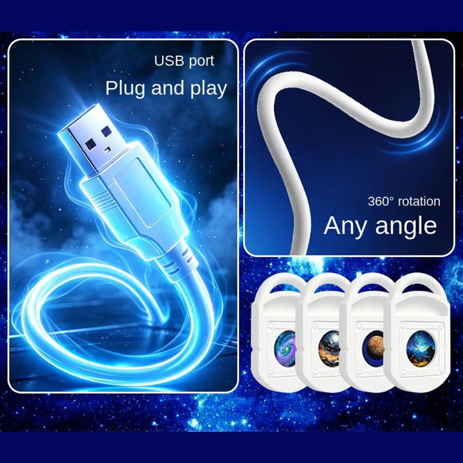 Galaxy Projector Night Light with 24 Slides, 360  Rotating USB Starry Sky Lamp, Adjustable Brightness LED Home Decor for Bedroom