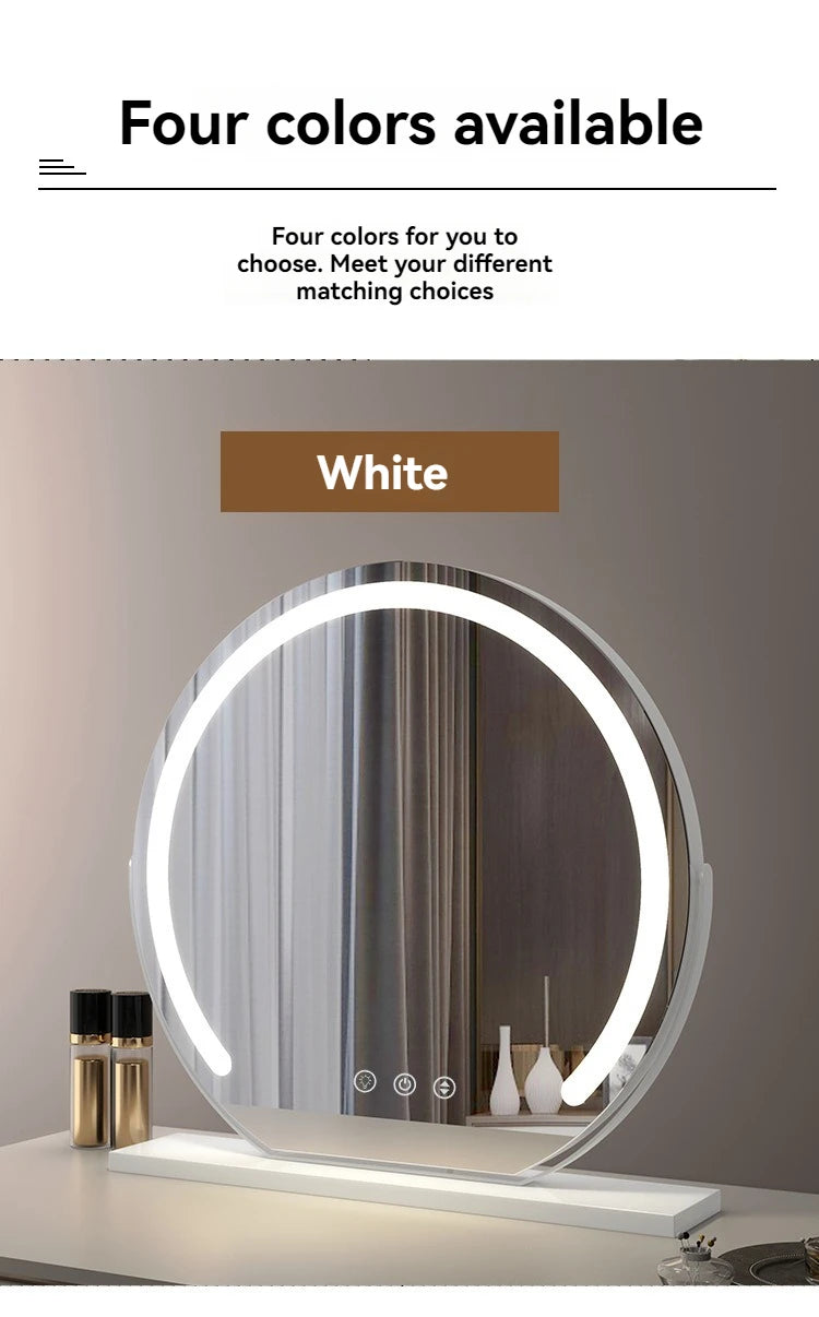LED Half-Circular Lighted Makeup Mirror with Rotatable Touch Control, Smart Desktop Vanity Light