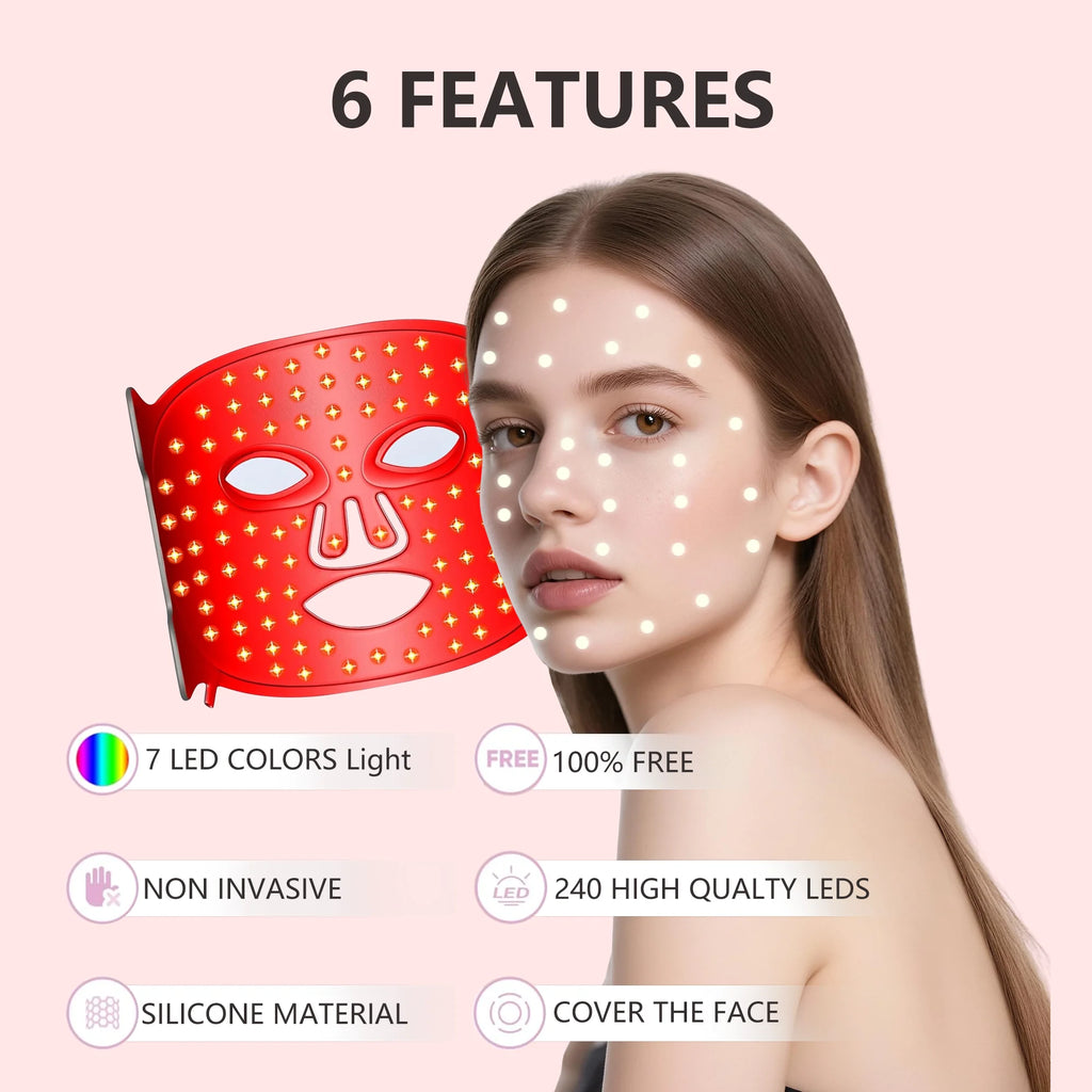New JVV 7-Color LED Red Light Phototherapy Rejuvenation Mask LED Red Light Infrared Silicone Soft Mask Skin Care Device