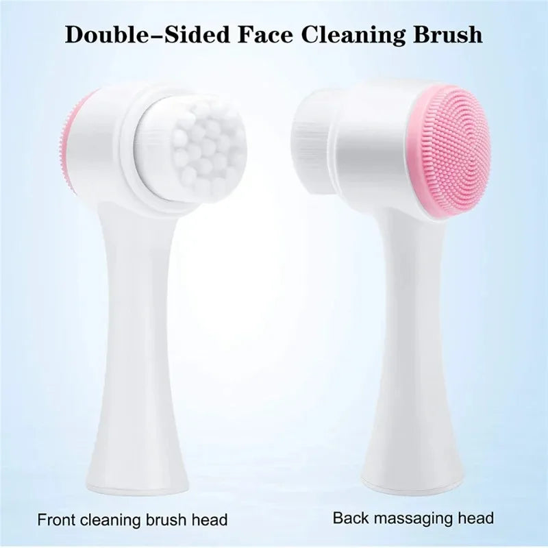 Double Sided Facial Cleansing Brush Manual Face Wash Brush Soft Bristles Silicone Exfoliator Deep Pore Cleaning Blackhead Remove
