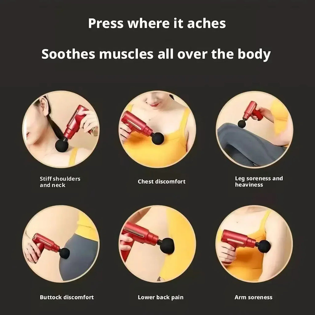 Mini Massage Gun Electric Percussion Muscle Relax Gun Portable Fitness Body Pain Relief Massager With 4Replacement Massage Heads