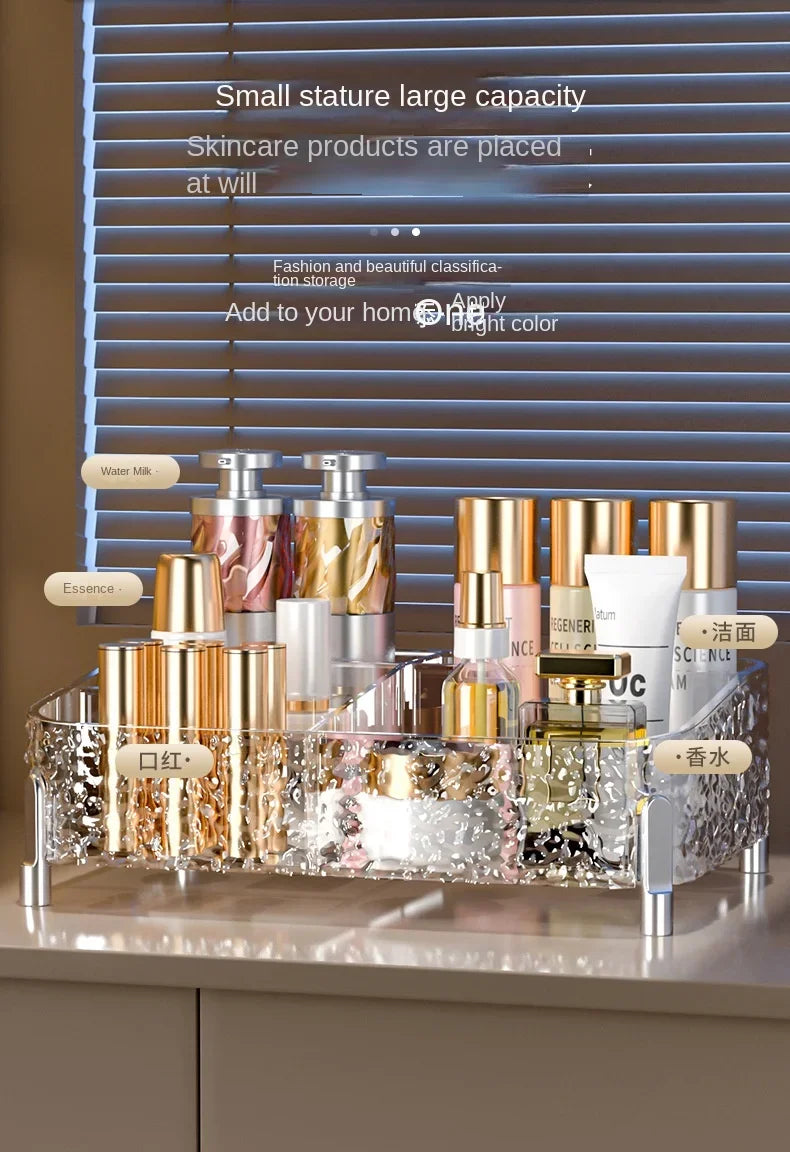 Glacier-print Desktop Makeup Organizer with Legs Clear Lipstick Split Vanity Storage PET Organizer Makeup Organizer Box
