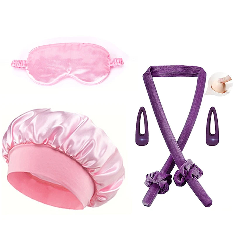 5/6/7pcs Set No Heat Hair Curler Salon Satin Sleeping Sleeping Cap Hat Soft Cooling Eye Mask and Hairpin for Household Travel