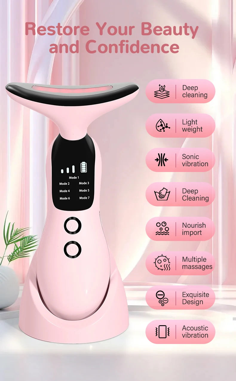 7 Colors LED Lights Face Neck Beauty Device Vibration Massage Improve Neck Lines Reduce Double Chin Neck Lifting Massager