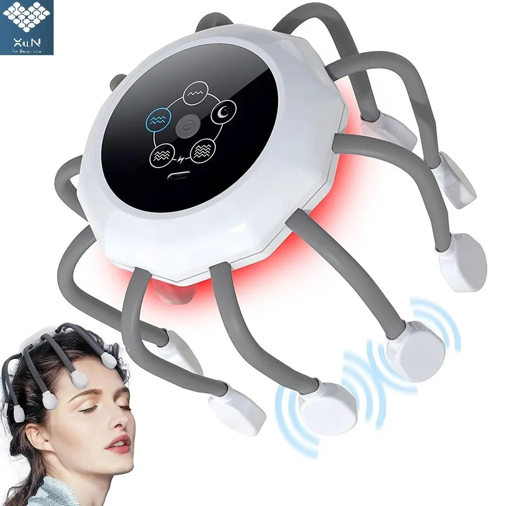 Electric Scalp Massager Head Massager Red Light Vibrator Octopus Head Scratcher For Relaxation Stress Soft Silicone