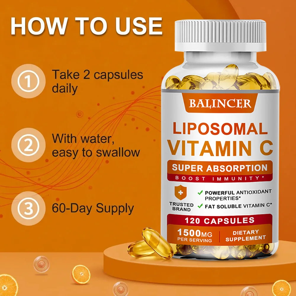Liposomal Vitamin C 1500mg, High Absorption Fat-Soluble Ascorbic Acid, Immune Support, Collagen Booster & Antioxidant Supplement