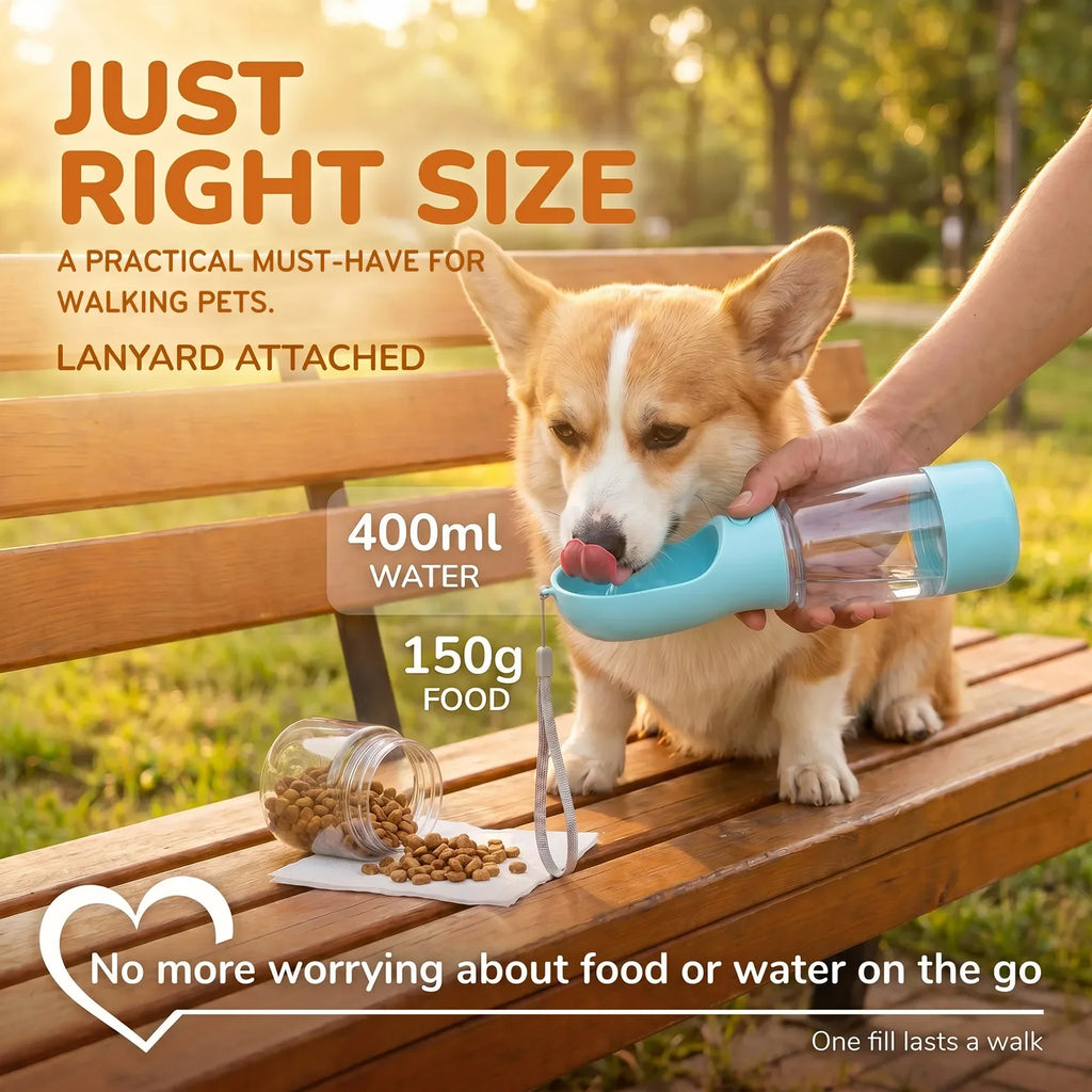 4 In 1 Dog Travel Water Bottle Portable Pet Water Food Cup with 400ml Water 150g Food Storage Design Pet Supplies for Outdoor