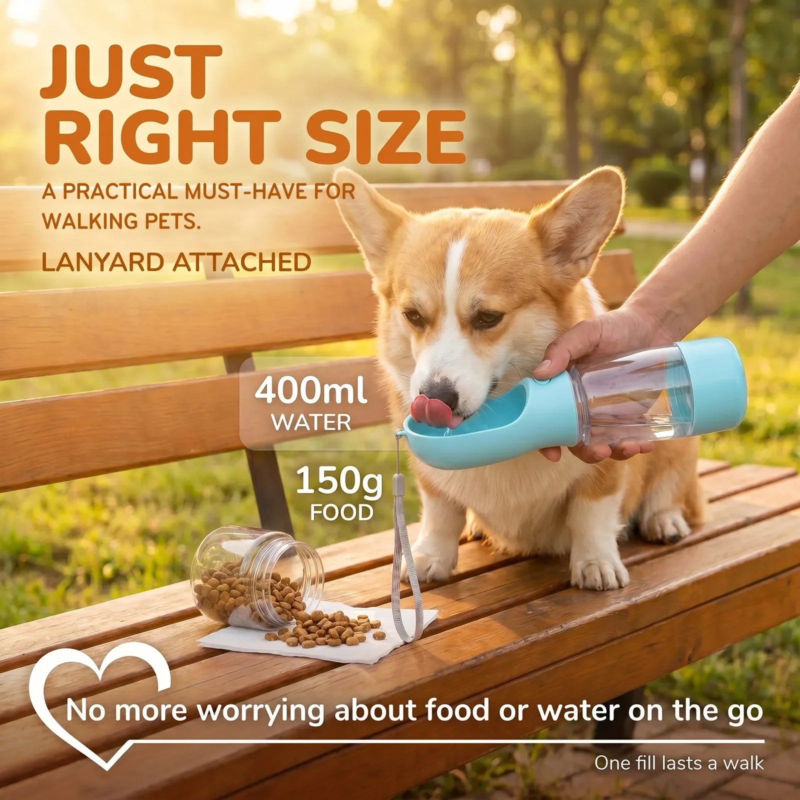 4 In 1 Dog Travel Water Bottle Portable Pet Water Food Cup with 400ml Water 150g Food Storage Design Pet Supplies for Outdoor