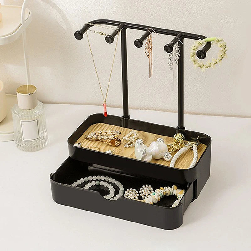 Jewelry Organizer Display Stand Rack With Wooden Tray For Earrings Bracelet Necklaces Rings Storage Hanging Organizer Holder