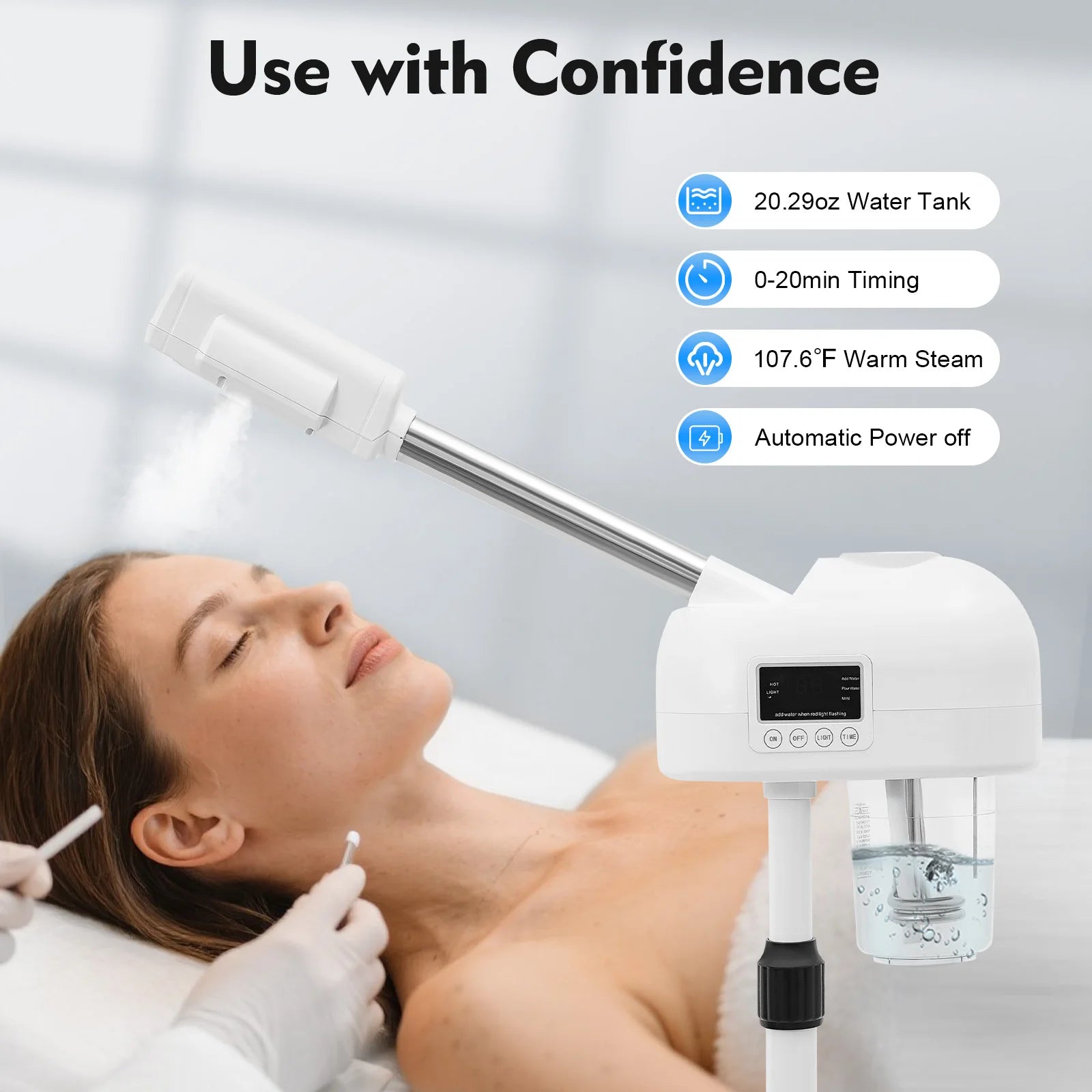 750w Standing Facial Steamer LCD Ozone Facial Steamer Professional for Clean Skin, Skin Care Spa with Hot Mist