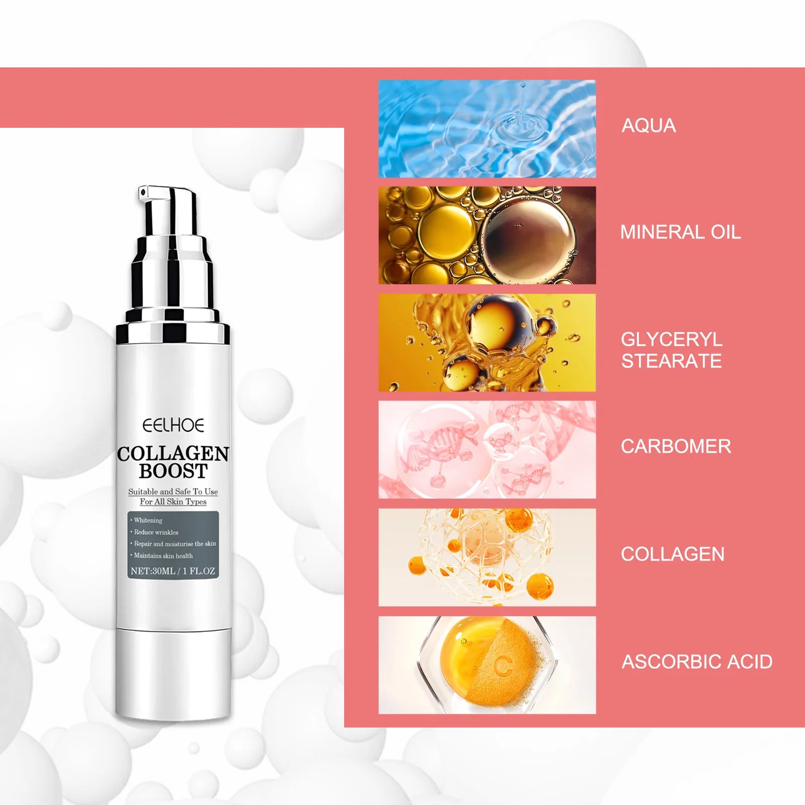 EELHOE Collagen Booster Face Cream Moisturizing Firming Skin Care for Women Reduces Wrinkles Fine Lines Hyaluronic Acid Skincare