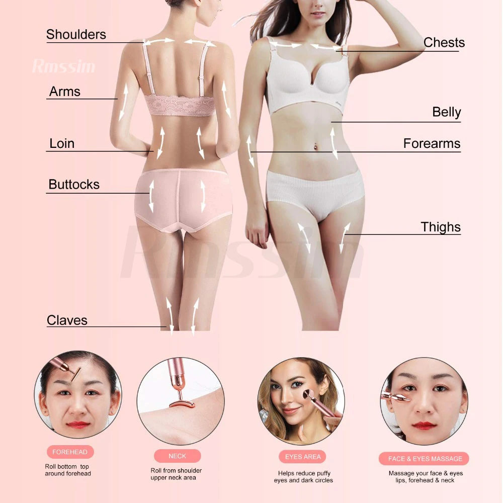 New Electric Vibrating Jade Roller Massager For Slimming Face Lifting Rose Quartz 3D Roller Stone Facial Skin Care Beauty Tool