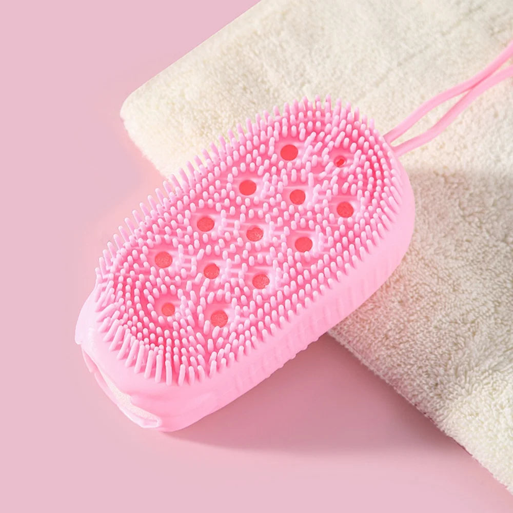 Double Side Silicone Bubble Bath Body Brush with Soap Storage Sponge Massage Scalp Scrubber Skin Clean Exfoliating