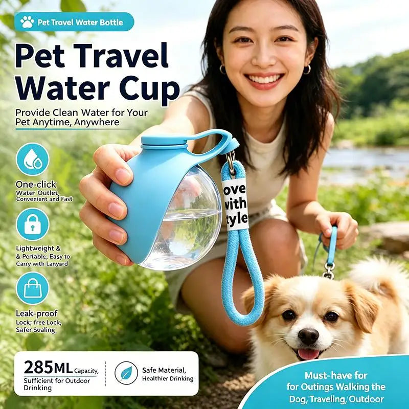 Portable Dog Drinking Bottle 285ML Built‑in Carry Lanyard Suitable For Walking Hiking And Outdoor Travels For Pets