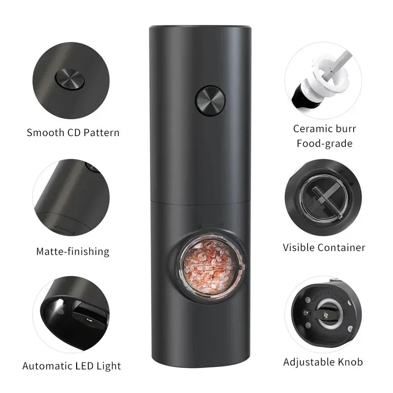 Electric Spices Grinder With Adjustable Coarseness Battery Powered Salt and Pepper Grinder Hand-held Automatic Mill Grinder