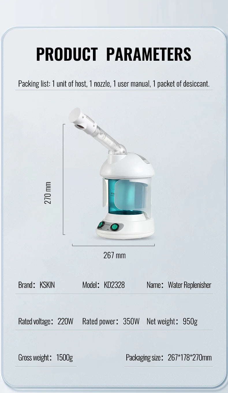 KSKIN Custom Hot Sale Face Mist Spray Portable Facial Steamer For Face Professional Ionic Facial Steamer