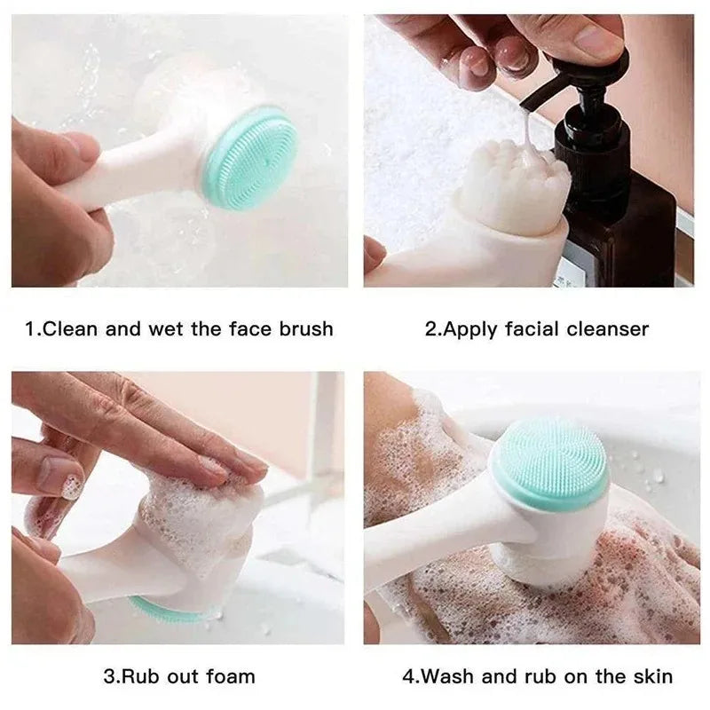 Double Sided Facial Cleansing Brush Manual Face Wash Brush Soft Bristles Silicone Exfoliator Deep Pore Cleaning Blackhead Remove