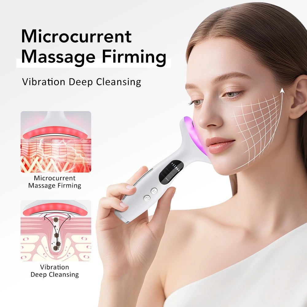 7 Colors LED Lights Face Neck Beauty Device Vibration Massage Improve Neck Lines Home Use Face Lifting Machine 7 Modes 3 Levels