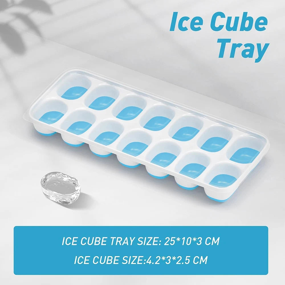 Ice Cube Tray 14 Cubes Durable Stackable Ice Cube Tray for Freezer with Removable Lid,Easy-Release Ice Tray for Cocktail,Coffee