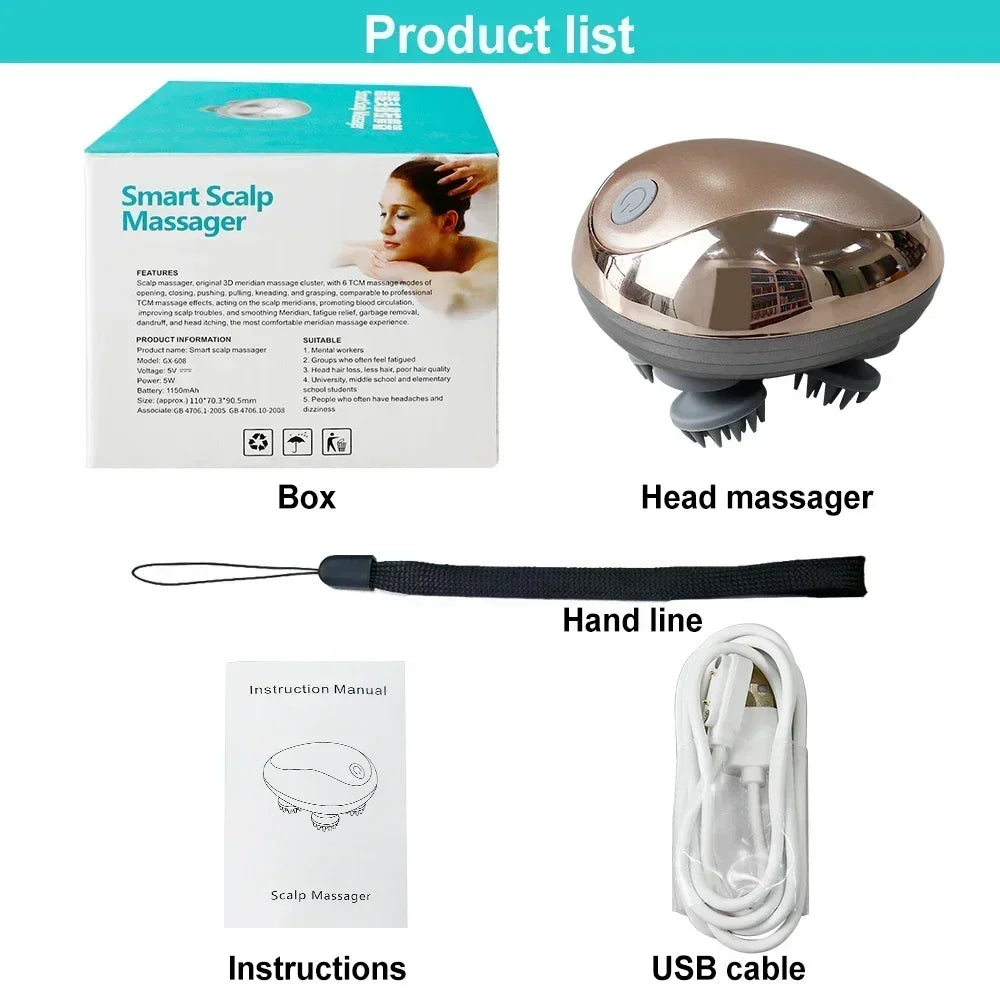 6 Modes Electric Scalp Massager Silicone Kneading Vibration Head Massager with Rechargeable Portable Hair Growth Massage Device