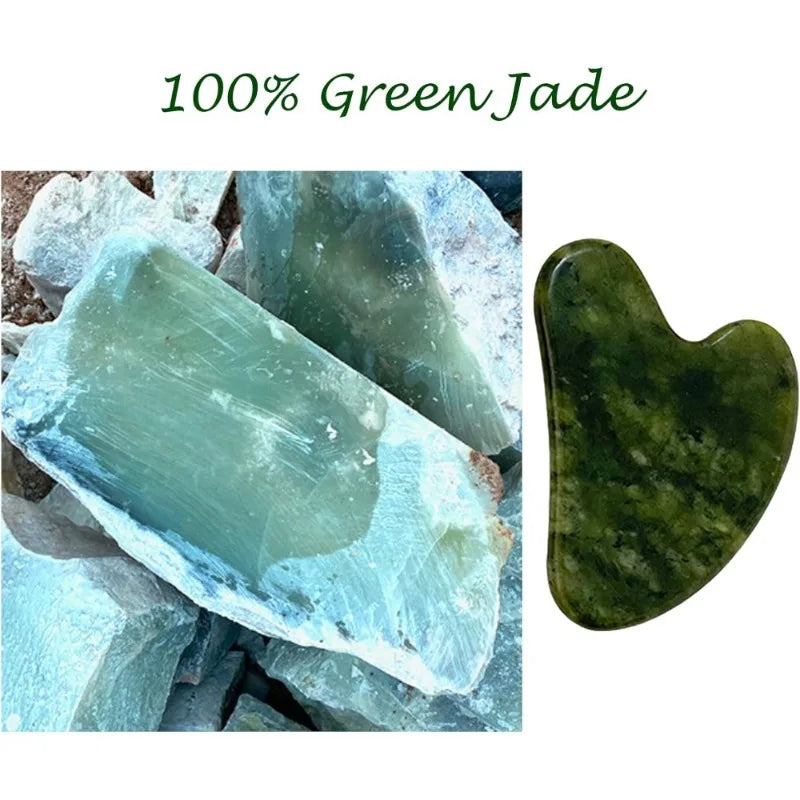 US Shipping Gua Sha Tool Natural Jade Stone Dark Green Facial Massage Skincare