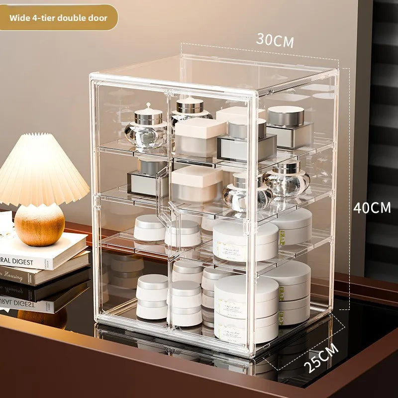 Clear Acrylic Makeup Storage Box Large Capacity Dustproof Cosmetic Organizer for Bedroom