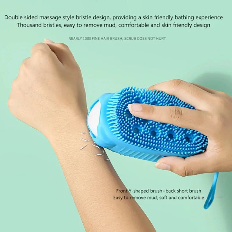 Double Side Silicone Bubble Bath Body Brush with Soap Storage Sponge Massage Scalp Scrubber Skin Clean Exfoliating