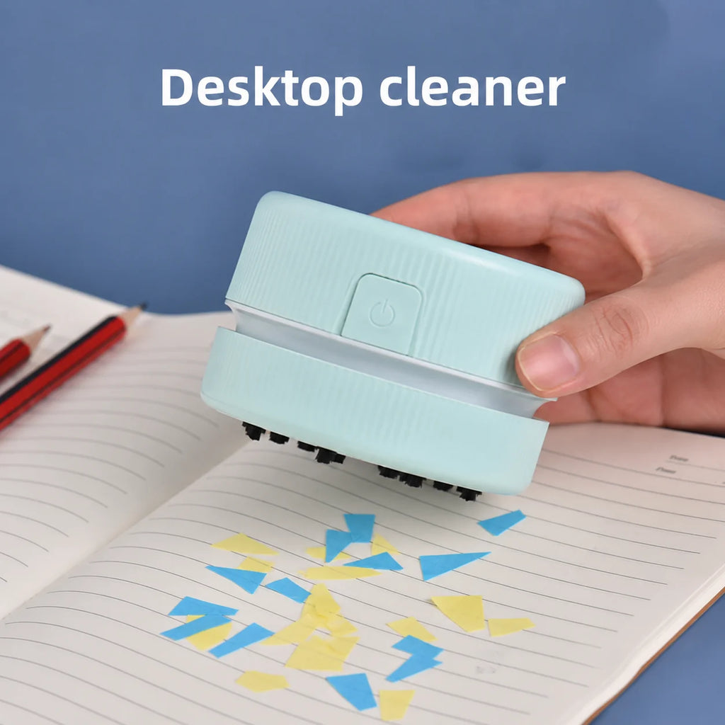 Mini Desk Vacuum Cleaner, Portable Desktop Cleaner for Crumbs/Paper/Eraser Debris, Battery-Powered with Brush, Cute Macaron Colo