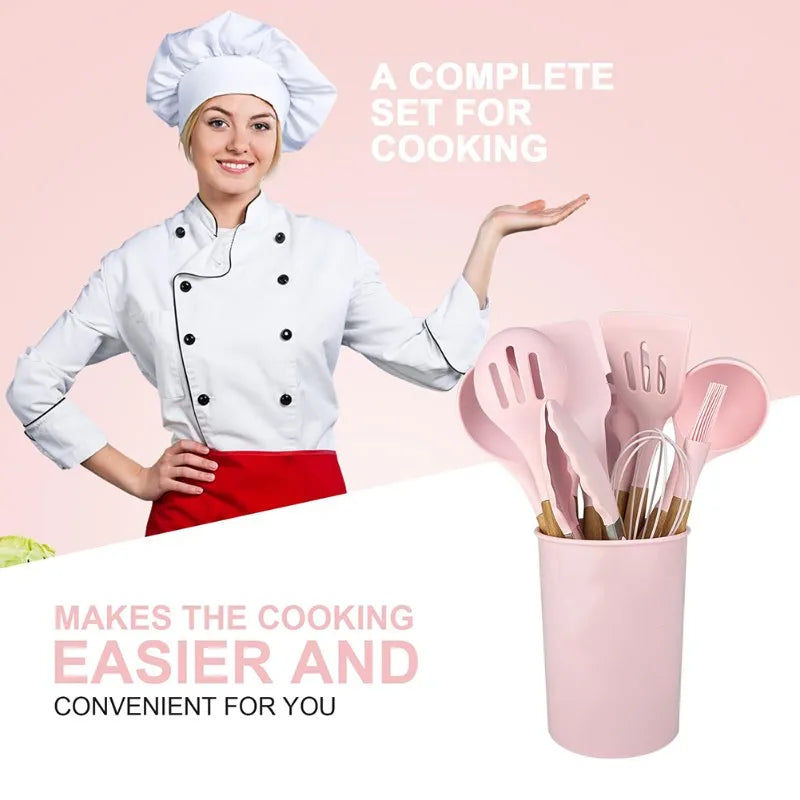 A19F-Silicone Cooking Utensils 12PCS Kitchen Utensil Set, Utensils Spatula Turner Set