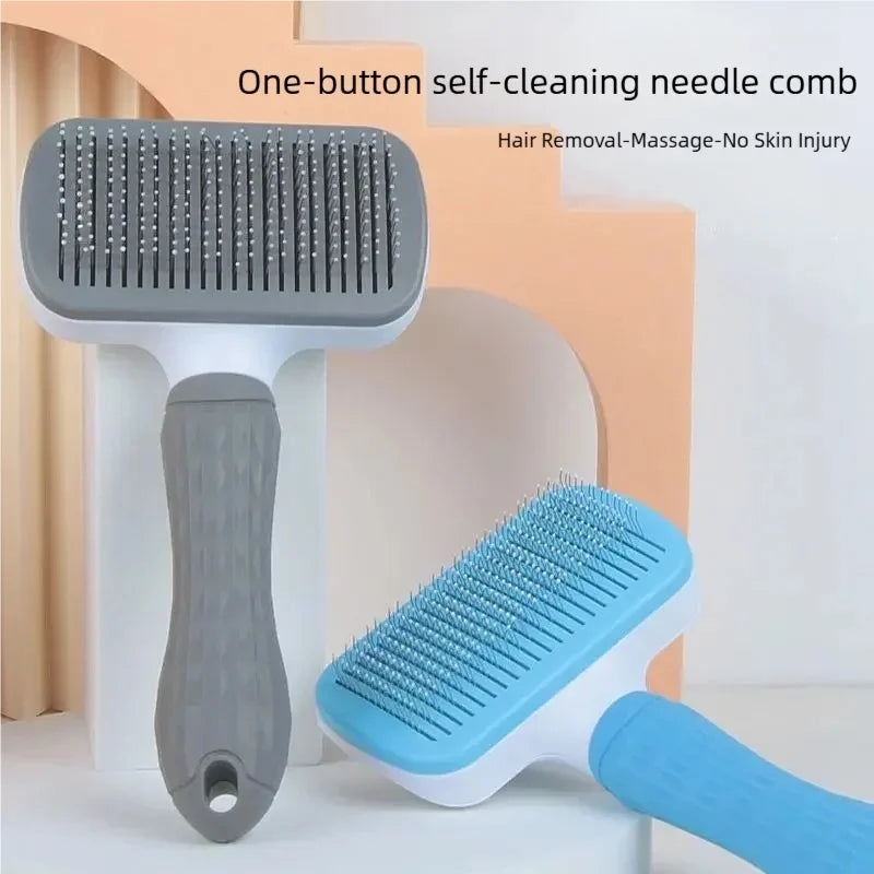 One Button Self Cleaning Pet Brush for Dogs Cats, Gentle Slicker Brush Removes Loose Undercoat, No Scratch Grooming Tool