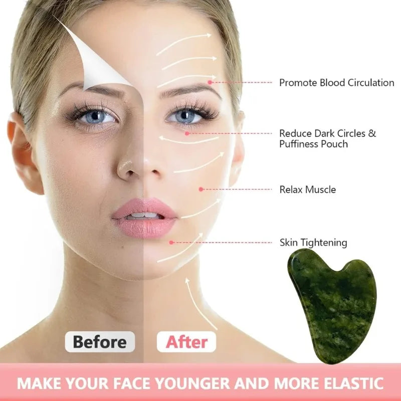 US Shipping Gua Sha Tool Natural Jade Stone Dark Green Facial Massage Skincare
