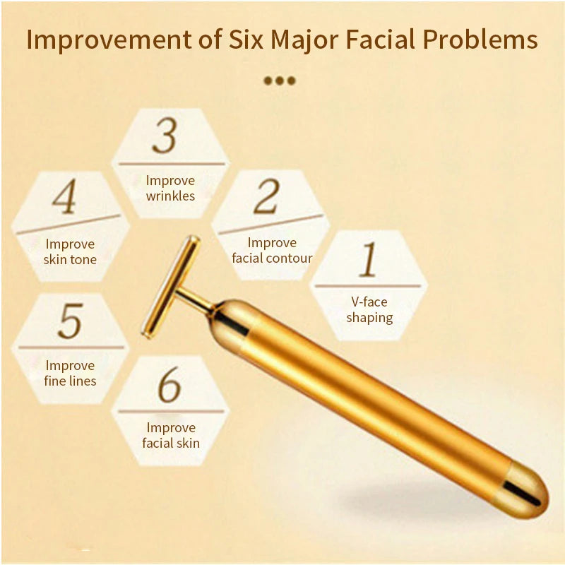 24K Gold Roller Vibrating Facial Massager Slimming Facial Skin Beauty Pulse Firming Face Massage Lift Tightening Wrinkle Bar