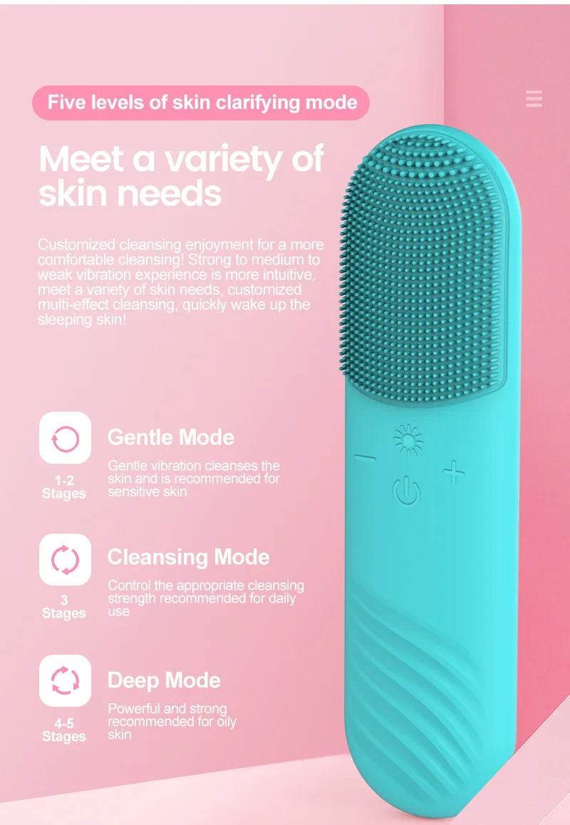 Sonic Facial Cleansing Brush Red Blue Light Electric Facial Cleanser Wash Machine Skin Pore Cleaner Mini Beauty Massager Brush