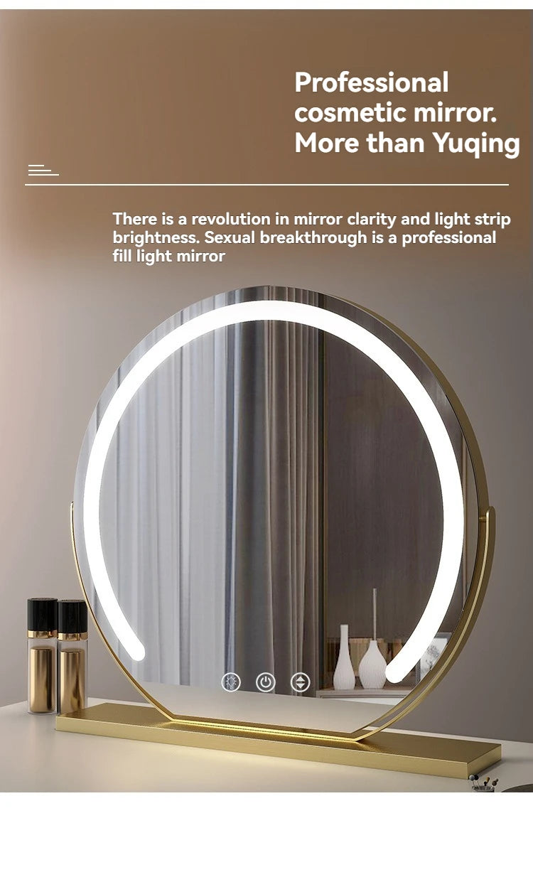 LED Half-Circular Lighted Makeup Mirror with Rotatable Touch Control, Smart Desktop Vanity Light